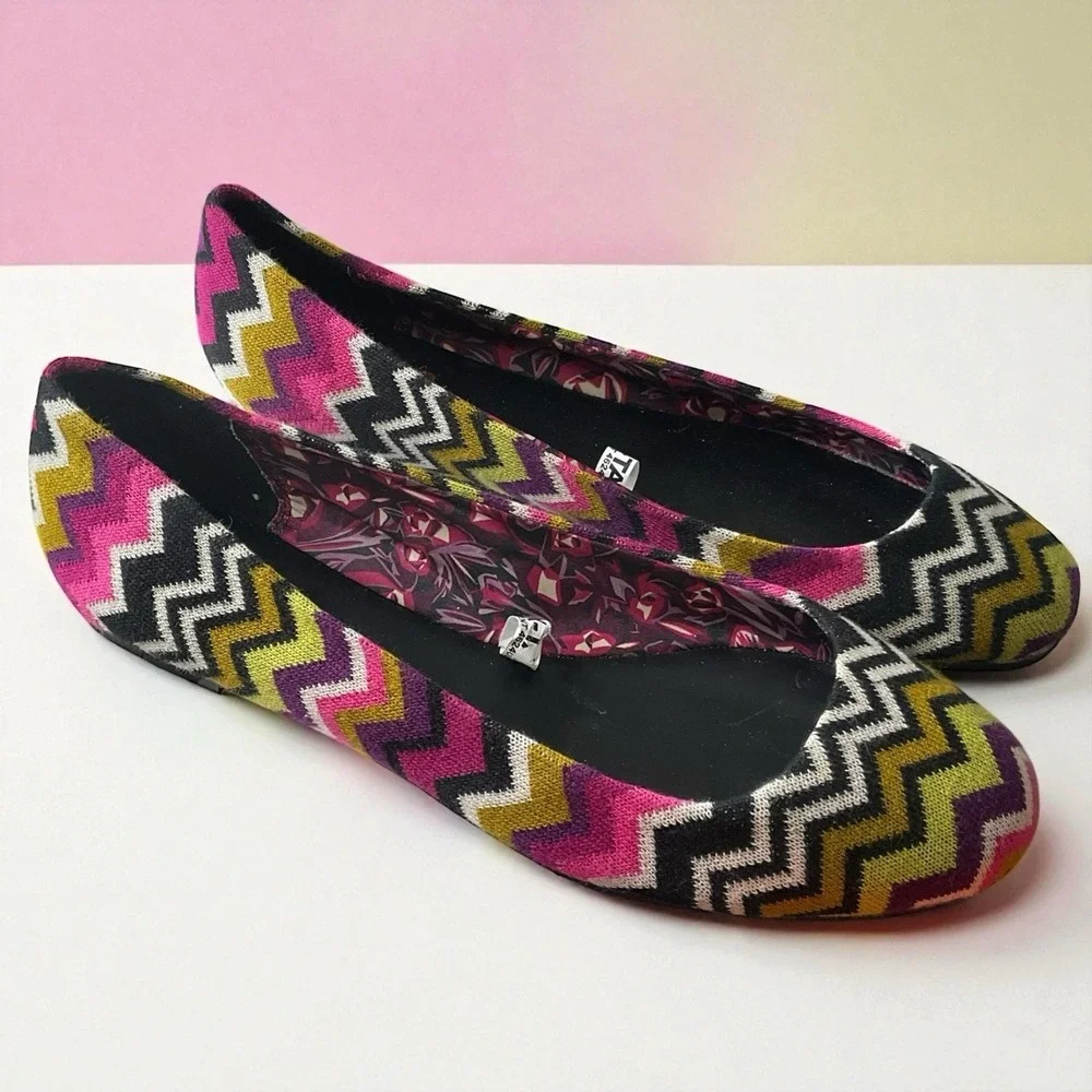 Missoni‎ For Target Pink Black Chevron Zig Zag Striped Ballet Flats Sz 9 NEW!
